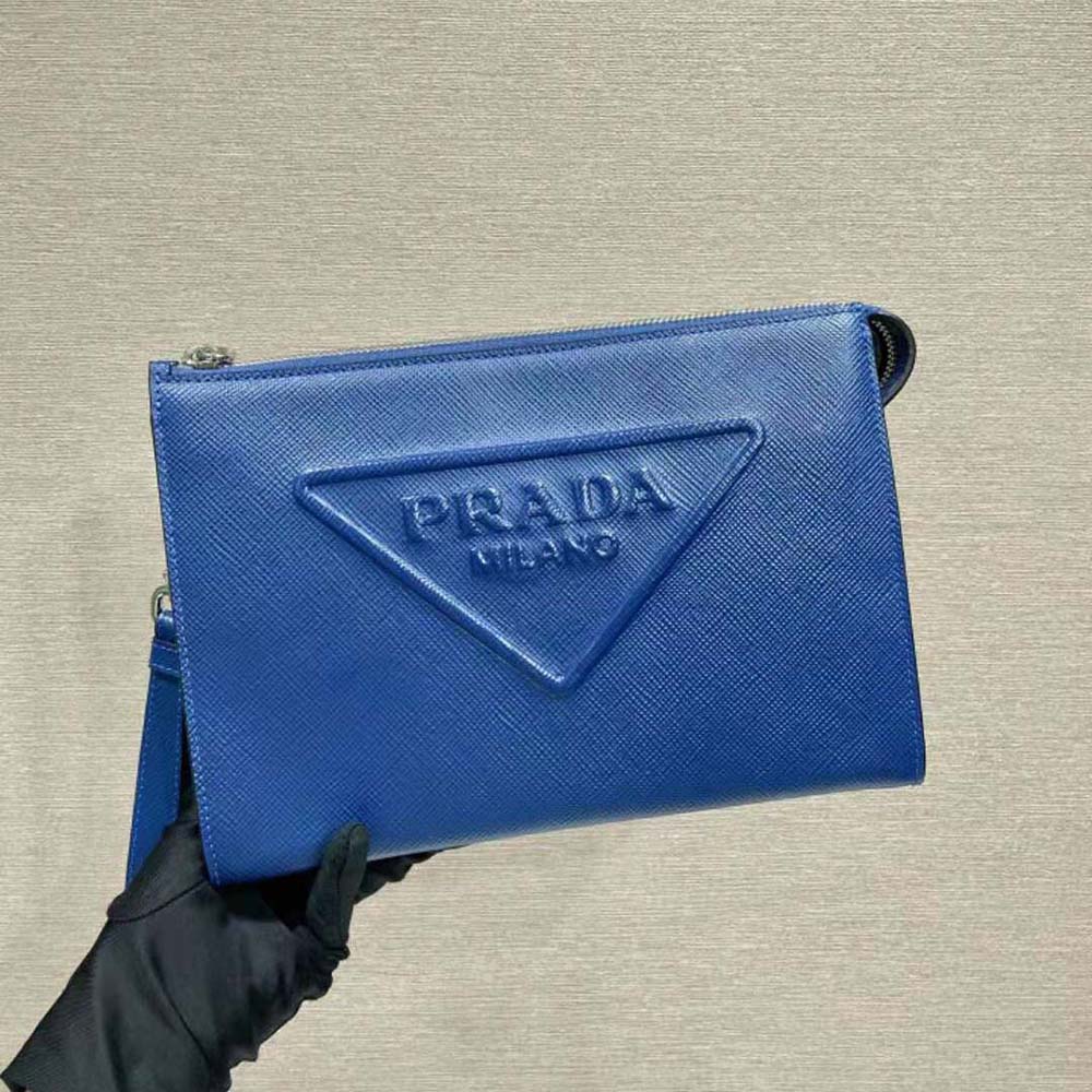 Prada Men Saffiano Leather Pouch-Navy 2 Prada Men Saffiano Leather Pouch-Navy - Image 2
