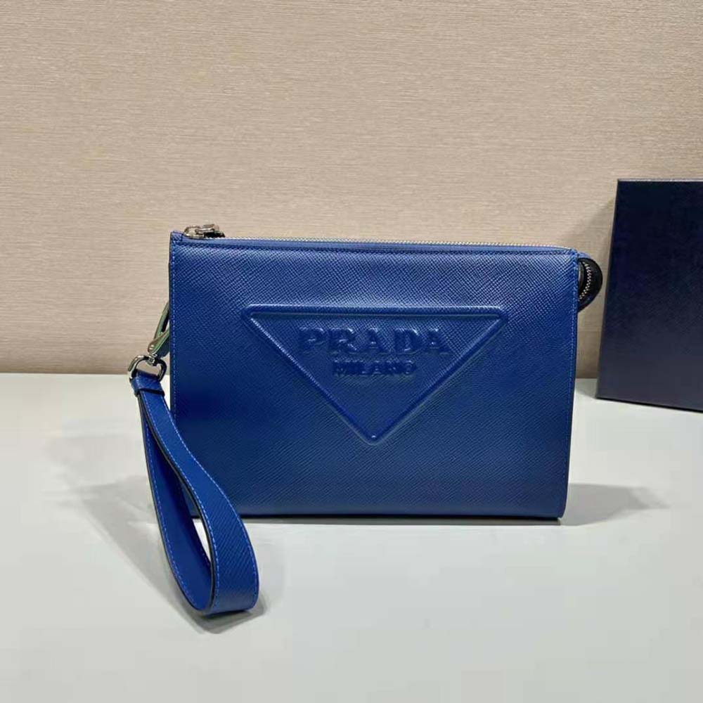 Prada Men Saffiano Leather Pouch-Navy 4 Prada Men Saffiano Leather Pouch-Navy - Image 4