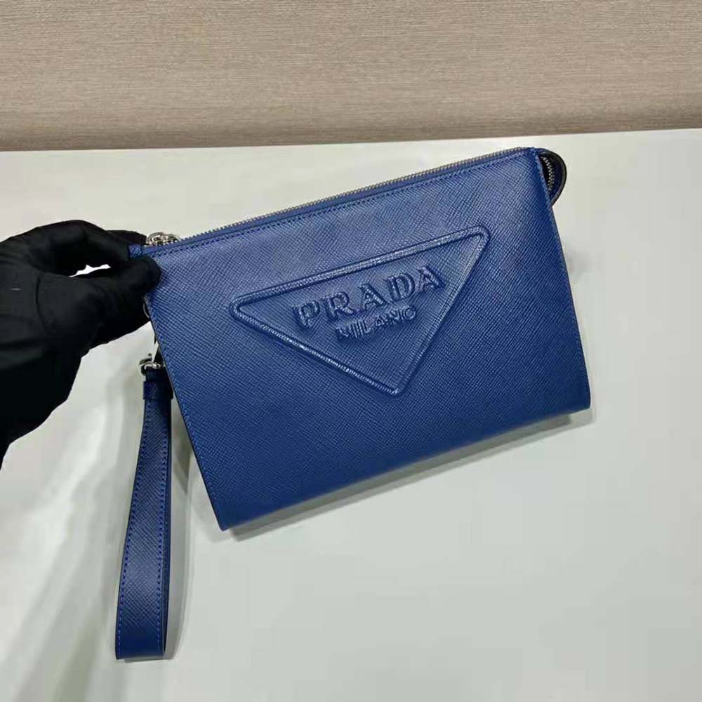 Prada Men Saffiano Leather Pouch-Navy 5 Prada Men Saffiano Leather Pouch-Navy - Image 5