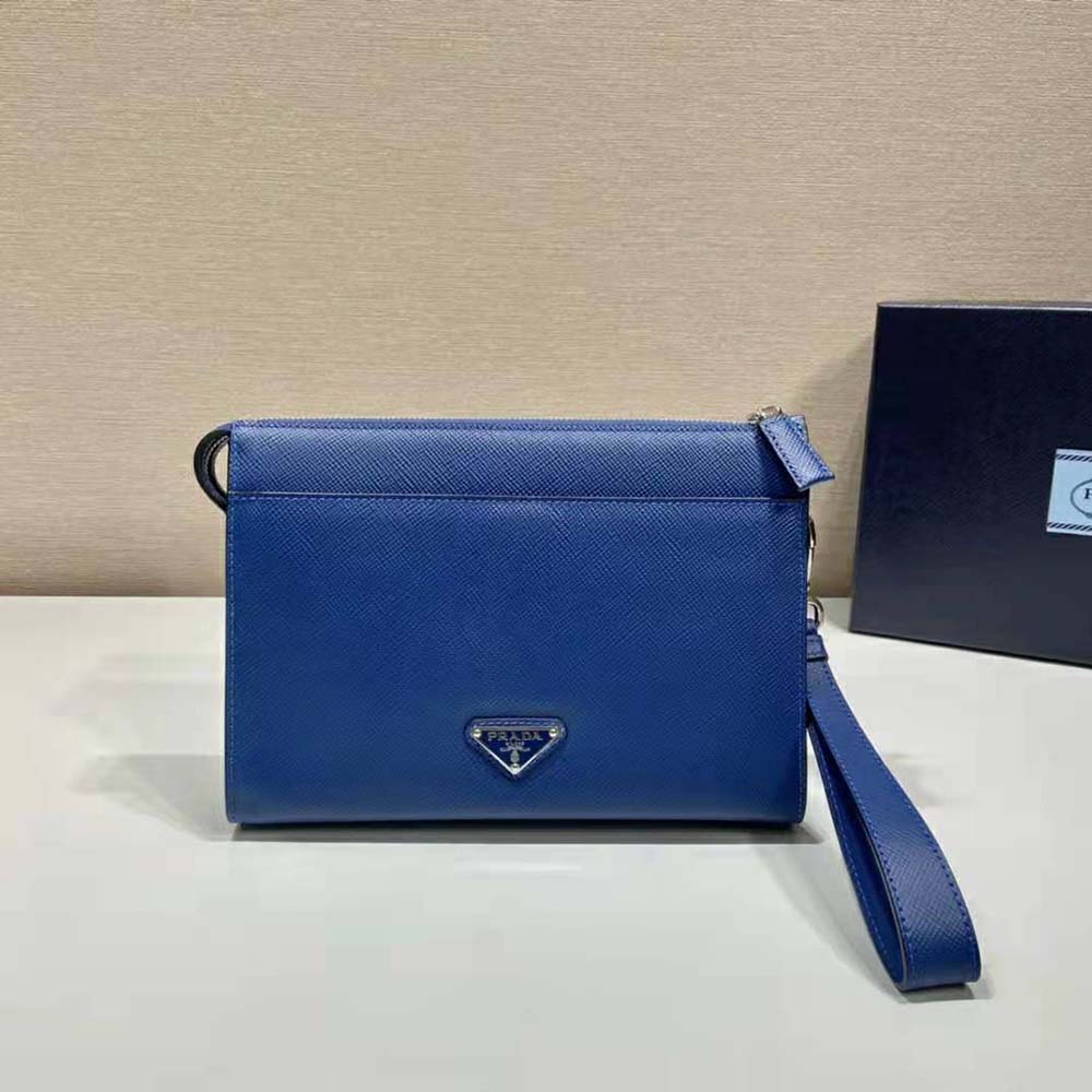 Prada Men Saffiano Leather Pouch-Navy 3 Prada Men Saffiano Leather Pouch-Navy - Image 3