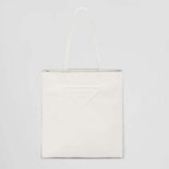 Prada Women Leather Tote Bag with Embossed Triangle Logo-White