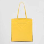 Prada Women Leather Tote Bag with Embossed Triangle Logo-Yellow