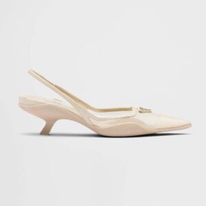 Prada Women Mesh Fabric Slingback Pumps-Beige