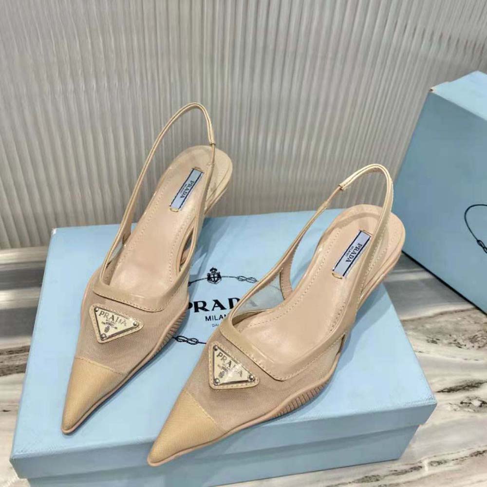 Prada Women Mesh Fabric Slingback Pumps-Beige 3 Prada Women Mesh Fabric Slingback Pumps-Beige - Image 3