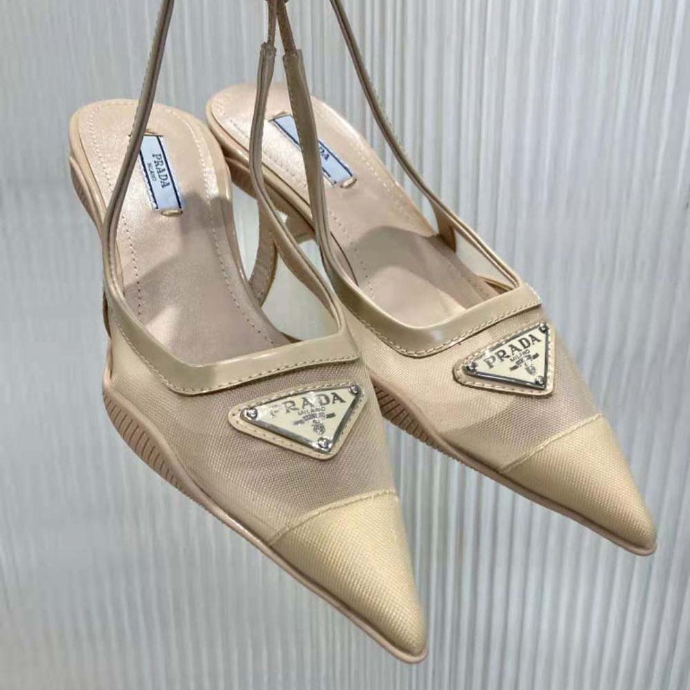 Prada Women Mesh Fabric Slingback Pumps-Beige 7 Prada Women Mesh Fabric Slingback Pumps-Beige - Image 7