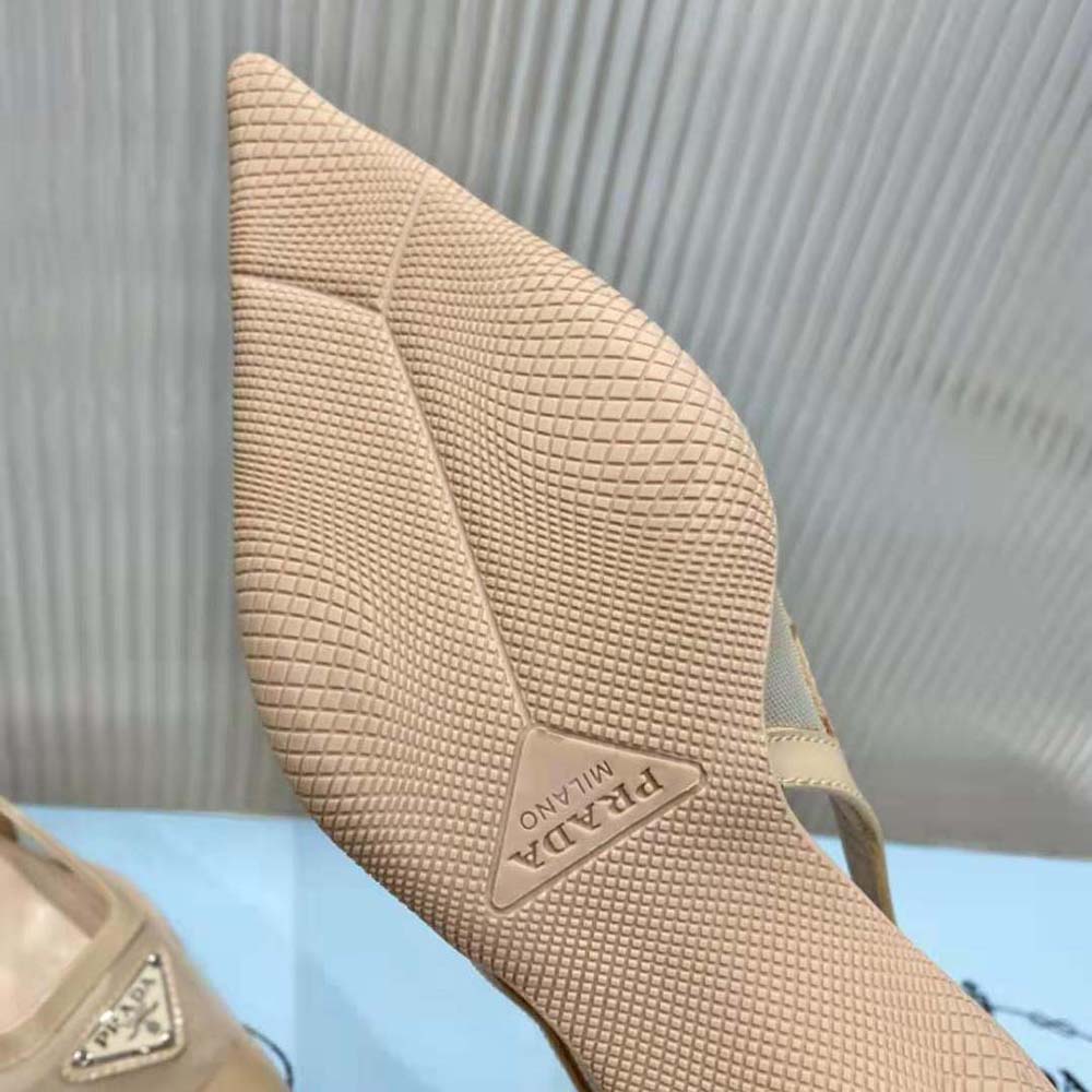 Prada Women Mesh Fabric Slingback Pumps-Beige 10 Prada Women Mesh Fabric Slingback Pumps-Beige - Image 10