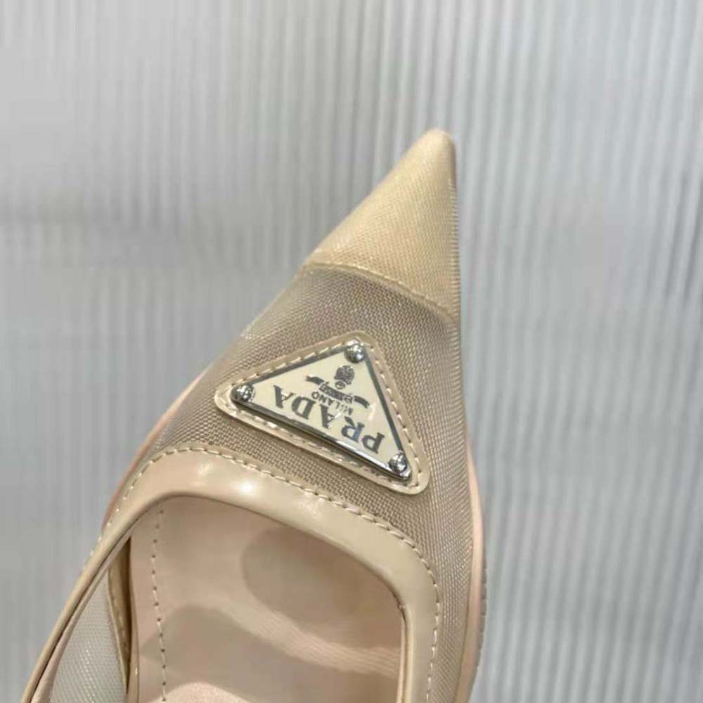 Prada Women Mesh Fabric Slingback Pumps-Beige 8 Prada Women Mesh Fabric Slingback Pumps-Beige - Image 8