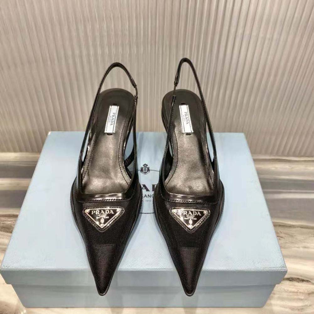 Prada Women Mesh Fabric Slingback Pumps-Black 2 Prada Women Mesh Fabric Slingback Pumps-Black - Image 2