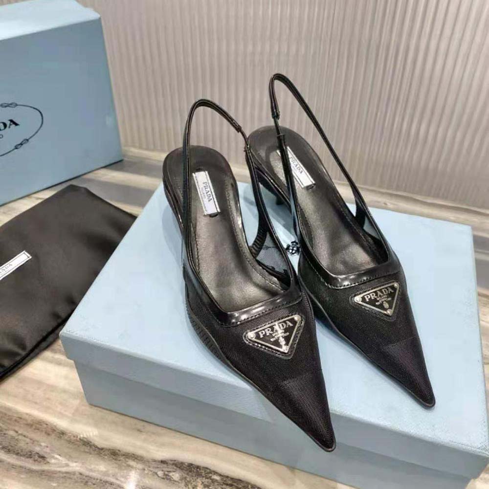 Prada Women Mesh Fabric Slingback Pumps-Black 3 Prada Women Mesh Fabric Slingback Pumps-Black - Image 3