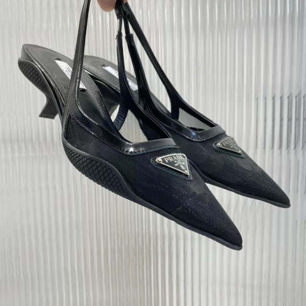 Prada Women Mesh Fabric Slingback Pumps-Black 6 Prada Women Mesh Fabric Slingback Pumps-Black - Image 6