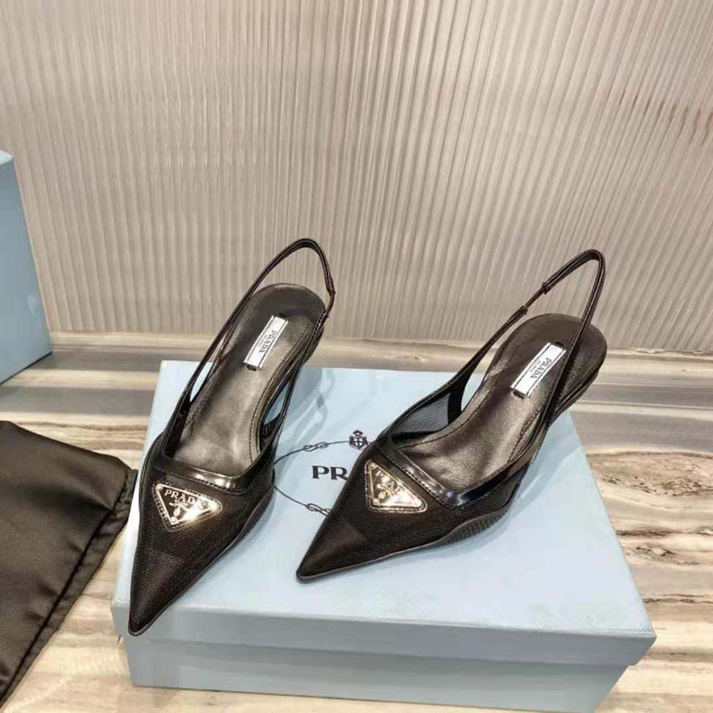 Prada Women Mesh Fabric Slingback Pumps-Black 5 Prada Women Mesh Fabric Slingback Pumps-Black - Image 5