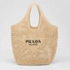 Prada Women Raffia Tote Bag with a Soft-Beige
