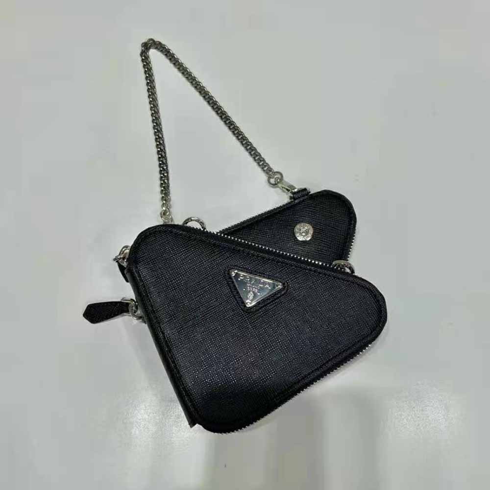 Prada Women Saffiano Leather Mini Pouch-Black 5 Prada Women Saffiano Leather Mini Pouch-Black - Image 5