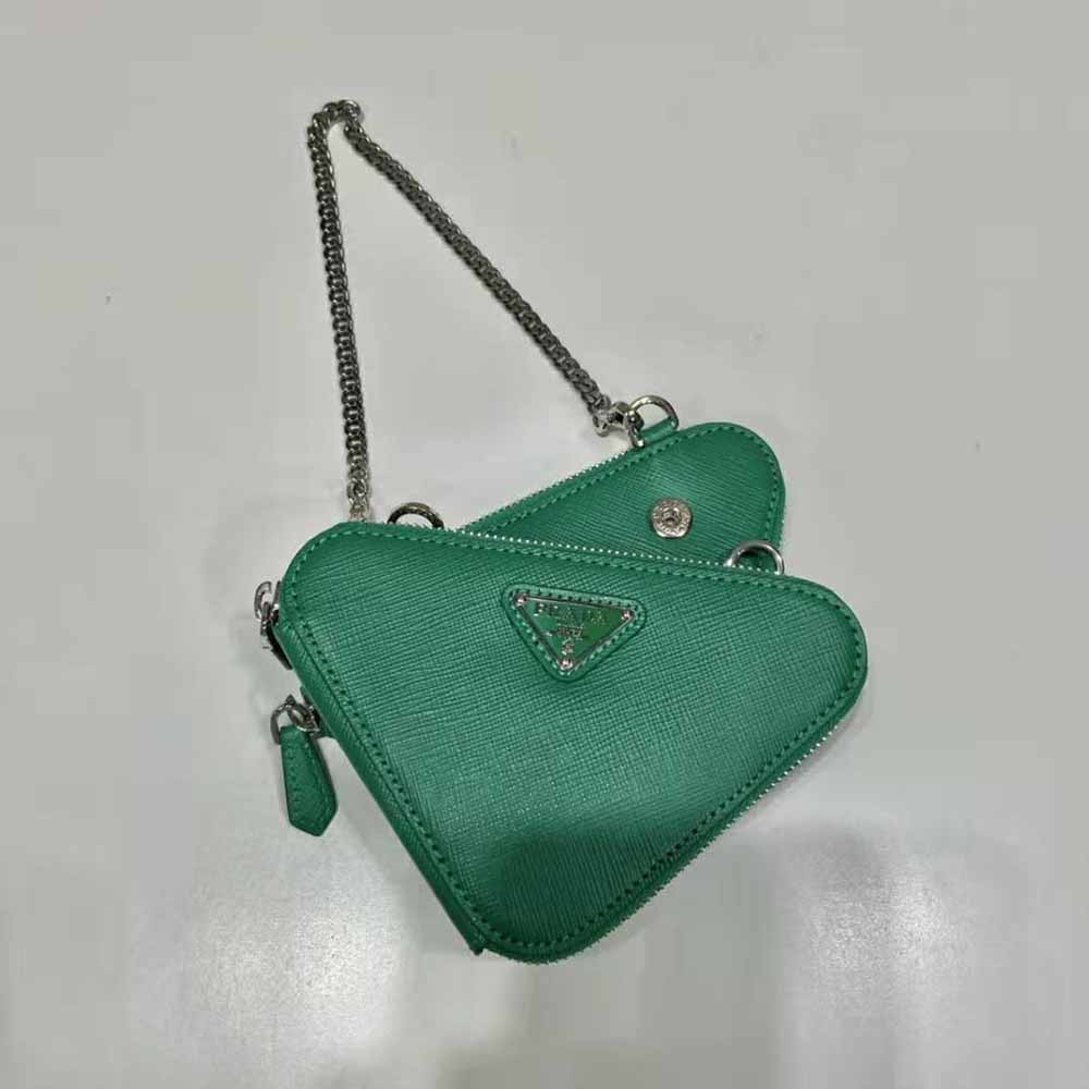 Prada Women Saffiano Leather Mini Pouch-Green