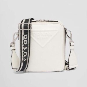 Prada Women Saffiano Leather Shoulder Bag with Sleek-White