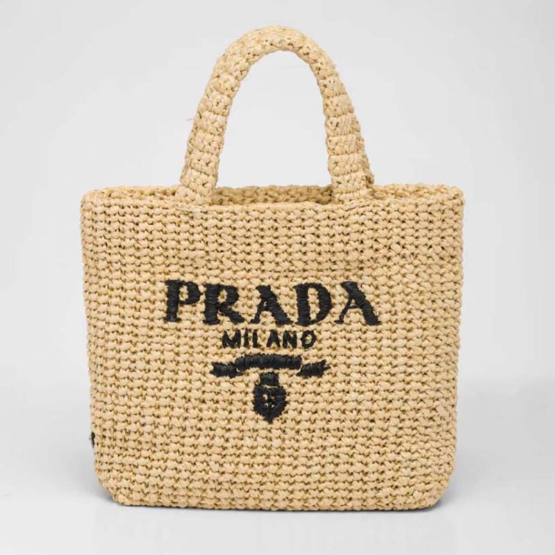 Prada Women Small Raffia Tote Bag-Black