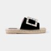 Roger Vivier Women Strass Buckle Espadrille Mules in Velvet-Black