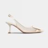 Roger Vivier Women Viv' In The City Net Covered Buckle Slingback Pumps in Fabric-White