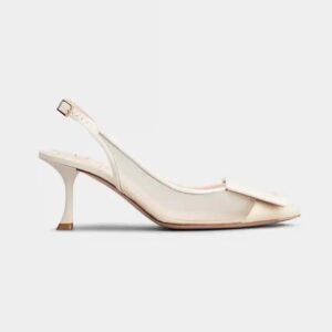 Roger Vivier Women Viv' In The City Net Covered Buckle Slingback Pumps in Fabric-White