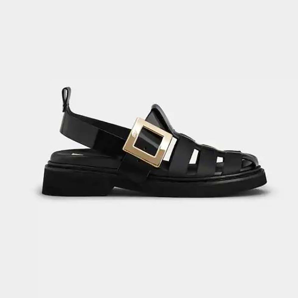 Roger Vivier Women Viv' Rangers Metal Buckle Fisherman Sandals in Leather