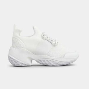 Roger Vivier Women Viv' Run Strass Buckle Sneakers in Technical Fabrics-White