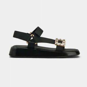 Roger Vivier Women Vivier Slide Trekky Strass Buckle Sandals in FabricsRoger Vivier Women Vivier Slide Trekky Strass Buckle Sandals in Fabrics