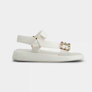 Roger Vivier Women Vivier Slide Trekky Strass Buckle Sandals in Fabrics-White