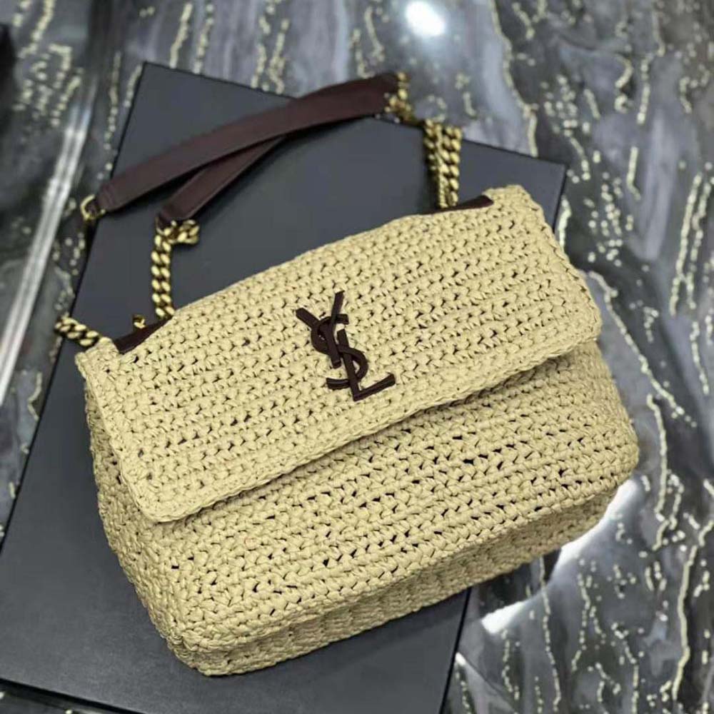 Saint Laurent YSL Women Niki Medium Chain Bag in Raffia and Leather-Brown 5 Saint Laurent YSL Women Niki Medium Chain Bag in Raffia and Leather-Brown - Image 5