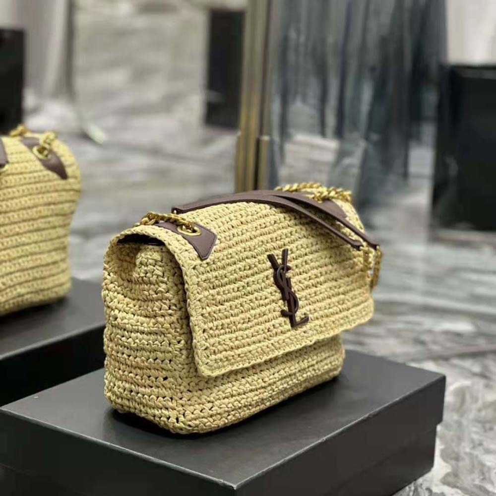 Saint Laurent YSL Women Niki Medium Chain Bag in Raffia and Leather-Brown 6 Saint Laurent YSL Women Niki Medium Chain Bag in Raffia and Leather-Brown - Image 6