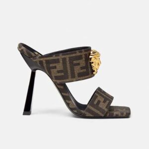 Versace Women Fendace FF Jacquard Mules-Brown