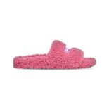 Balenciaga Women Furry Slide Sandal in Pink fake Shearling White and Blue Political Campaign Embroideries
