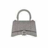 Balenciaga Women Hourglass XS Handbag in Glitter Material-Silver