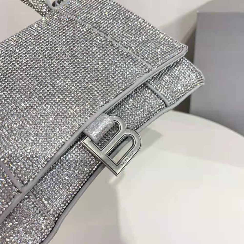 BNWT Silver Glitter BALENCIAGA Hourglass MadeWith SWAROVSKI CRYSTAL XS Bag  £5200