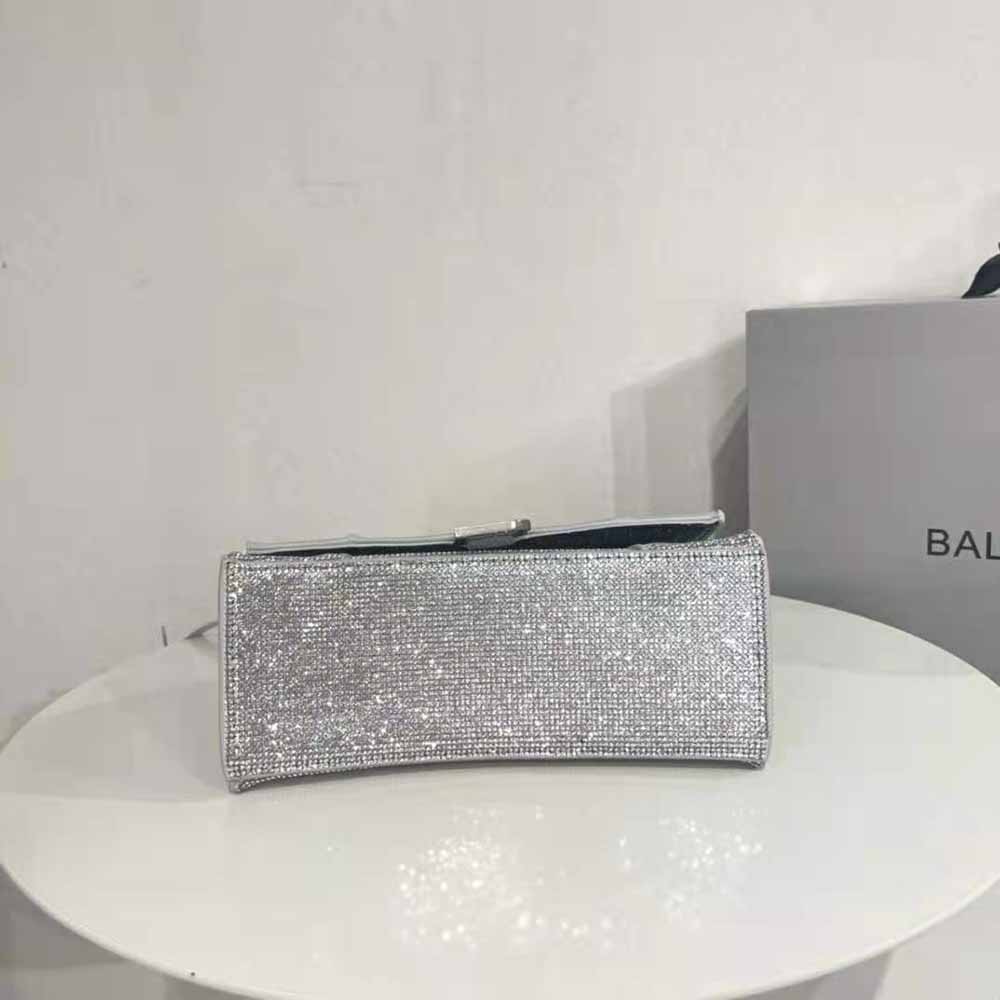 BNWT Silver Glitter BALENCIAGA Hourglass MadeWith SWAROVSKI CRYSTAL XS Bag  £5200