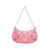 Balenciaga Women Le Cagole Mini Purse With Chain Crocodile Embossed-Pink
