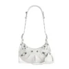 Balenciaga Women Le Cagole Mini Purse With Chain Crocodile Embossed-White