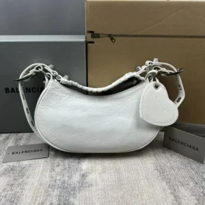 Balenciaga Women Le Cagole Mini Purse With Chain Crocodile Embossed-White