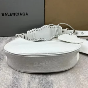 Balenciaga Women Le Cagole Mini Purse With Chain Crocodile Embossed-White