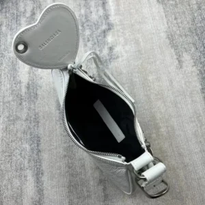 Balenciaga Women Le Cagole Mini Purse With Chain Crocodile Embossed-White