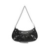 Balenciaga Women Le Cagole Mini Purse With Chain in Black Arena Lambskin