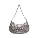 Balenciaga Women Le Cagole Mini Purse with Chain Metallized-Silver