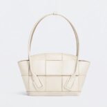 Bottega Veneta Arco Small Intreccio Leather Top Handle Bag-White