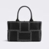 Bottega Veneta Women Arco Tote Small Intreccio Leather Tote Bag with Overlock Stitching-Black