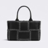 Bottega Veneta Women Arco Tote Small Intreccio Leather Tote Bag with Overlock Stitching-Black