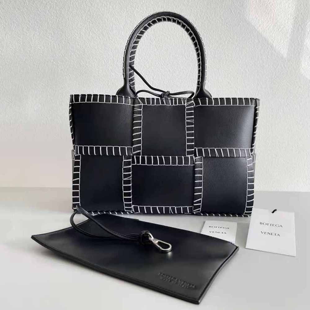 Bottega Veneta Women Arco Tote Small Intreccio Leather Tote Bag with Overlock Stitching-Black 2 Bottega Veneta Women Arco Tote Small Intreccio Leather Tote Bag with Overlock Stitching-Black - Image 2