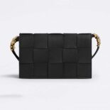 Bottega Veneta Women Cassette Intrecciato Grained Leather Crossbody Bag-Black