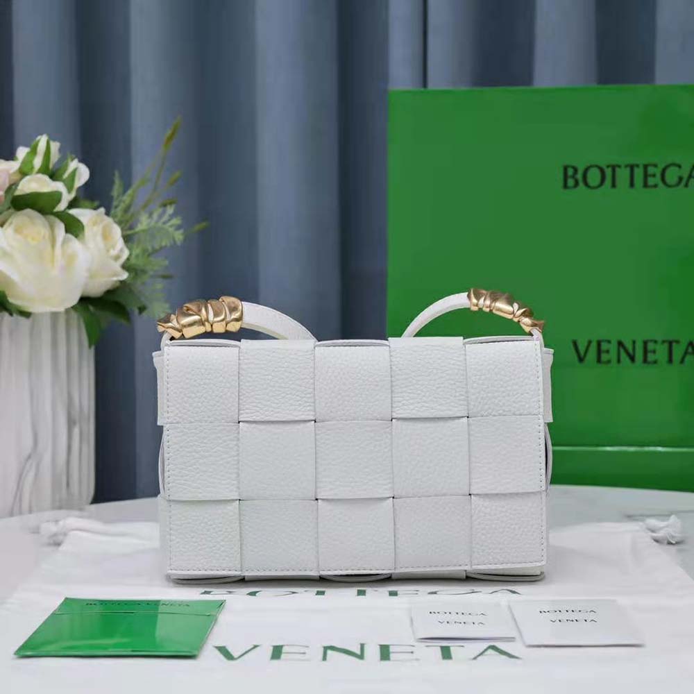 Bottega Veneta Women Cassette Intrecciato Grained Leather Crossbody Bag-White 2 Bottega Veneta Women Cassette Intrecciato Grained Leather Crossbody Bag-White - Image 2