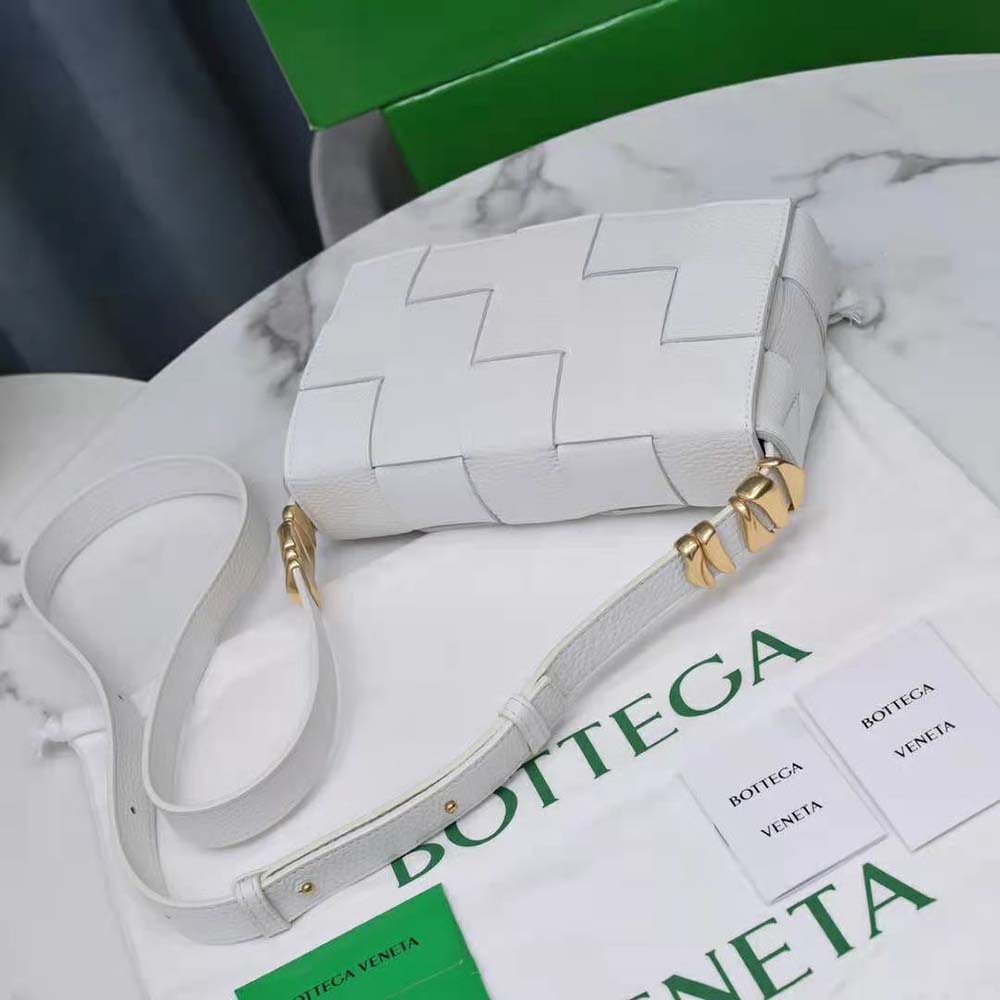 Bottega Veneta Women Cassette Intrecciato Grained Leather Crossbody Bag-White 5 Bottega Veneta Women Cassette Intrecciato Grained Leather Crossbody Bag-White - Image 5