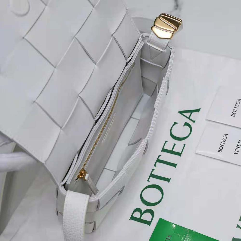 Bottega Veneta Women Cassette Intrecciato Grained Leather Crossbody Bag-White 9 Bottega Veneta Women Cassette Intrecciato Grained Leather Crossbody Bag-White - Image 9