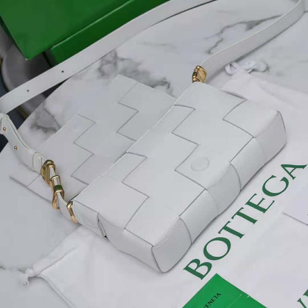 Bottega Veneta Women Cassette Intrecciato Grained Leather Crossbody Bag-White 8 Bottega Veneta Women Cassette Intrecciato Grained Leather Crossbody Bag-White - Image 8